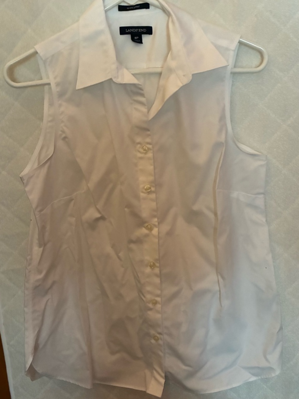 Lands' End White Sleeveless Button-Down Shirt
